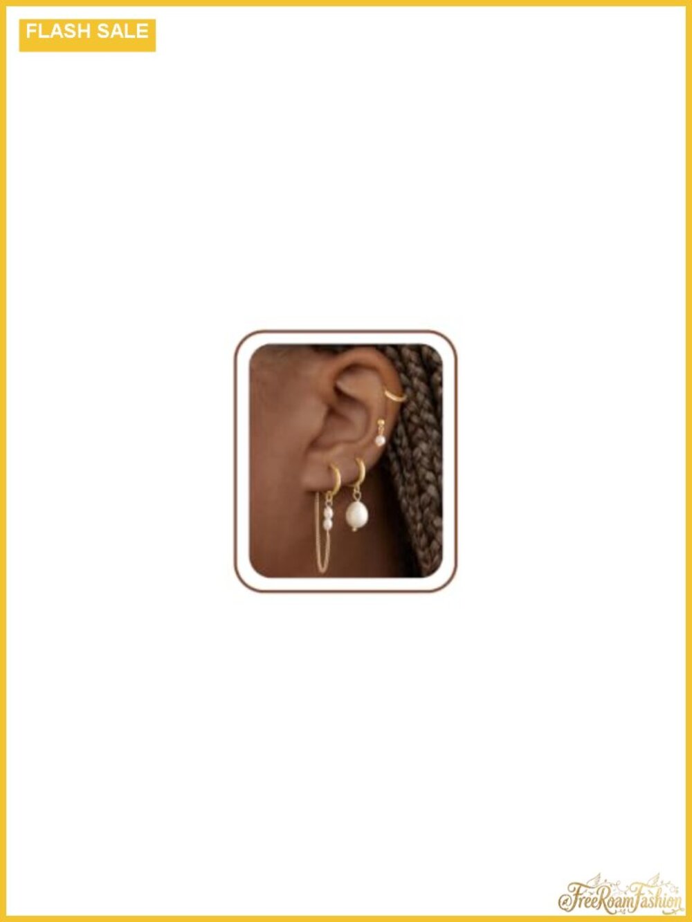 14K Gold Plated Brass Earring Stack Set Chain Hoop with Pearls